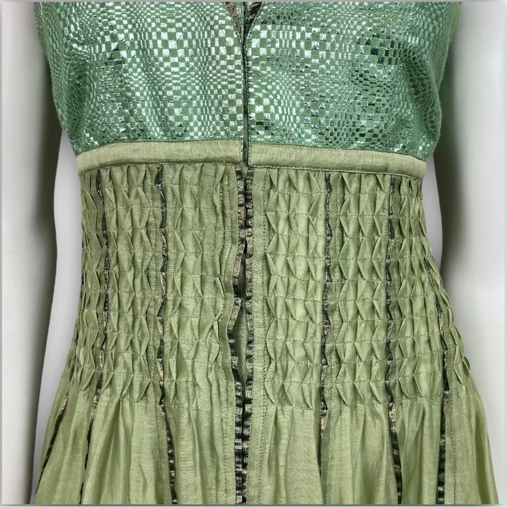VIRTUES Vintage Empire Waist Metallic Fairy Grunge Circle Skirt Midi Dress Boho - Picture 6 of 15